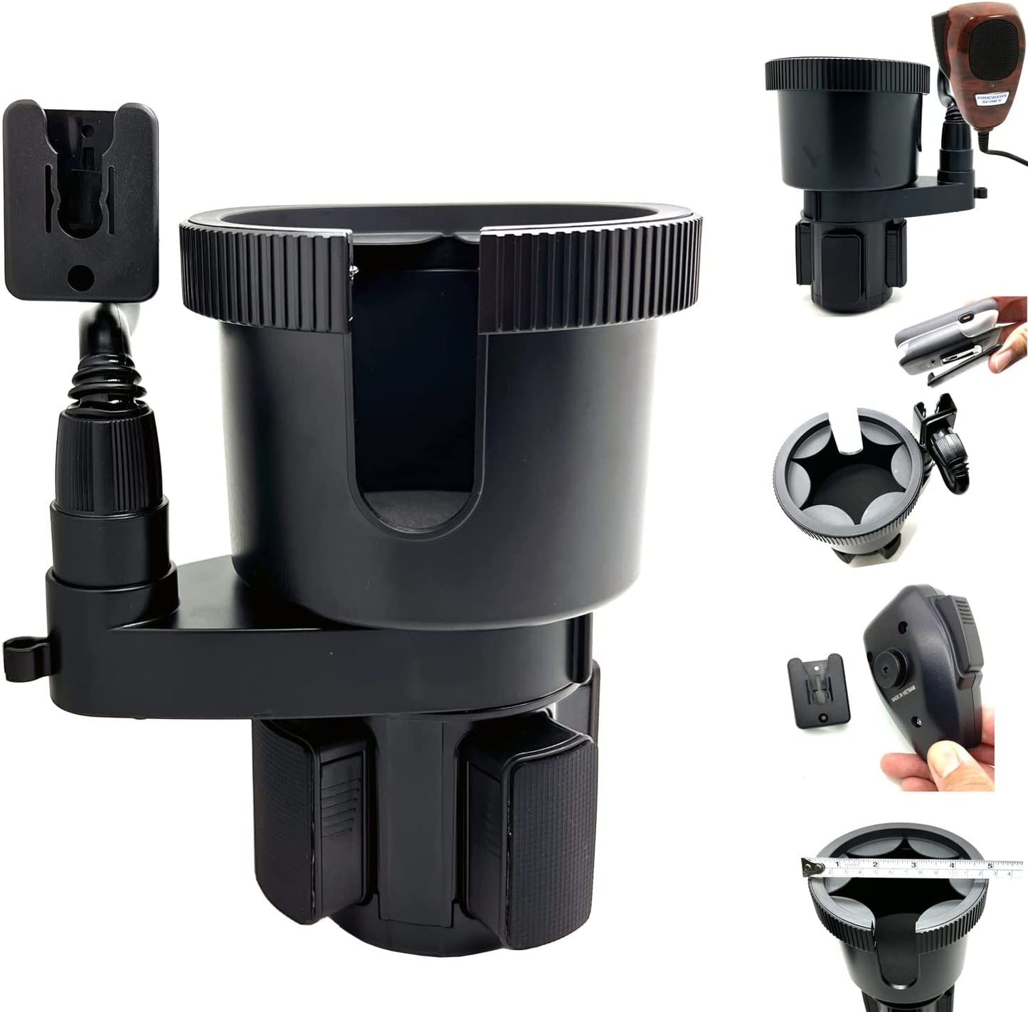 Adjustable Car Drink Cup Holder Organizer Expander Mount w/Universal Ham CB Radio Microphone Mic Hanger Holder for ThermoFlask Coleman Yeti Hydro Flasks Nalgenes Camelbak Insulated Tumbler