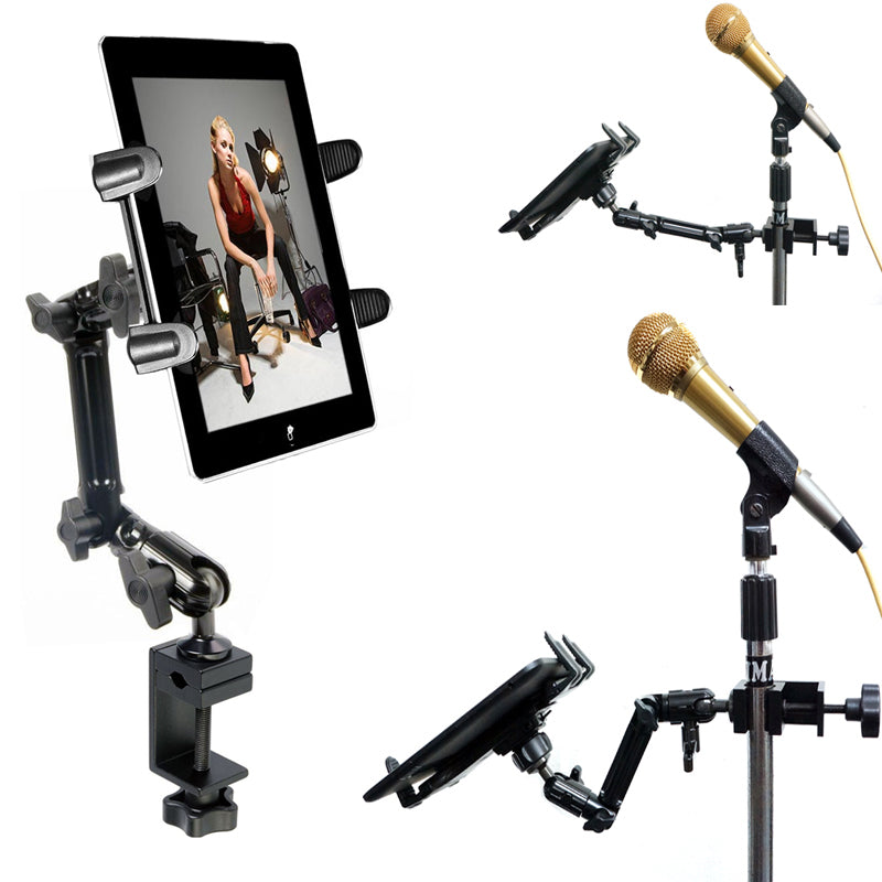 Heavy Duty Aluminum Alloy Pole/Bar Stand Desktop Clamp Tablet Mount