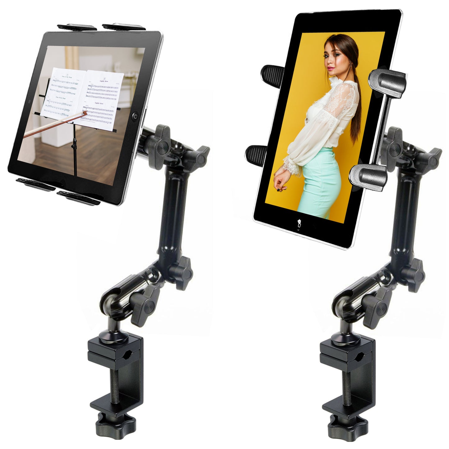 Heavy Duty Aluminum Alloy Pole/Bar Stand Desktop Clamp Tablet Mount